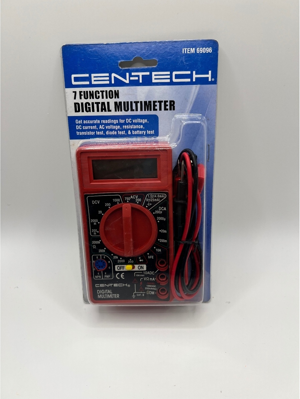 New Digital Multimeter Cen-Tech 7 Function LCD Display Test Leads DC Voltage